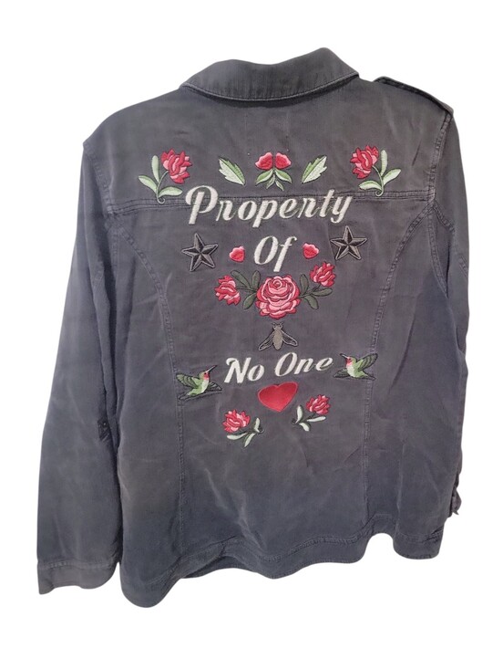 torrid Jackets & Blazers - Torrid Black Property Of No One Embroidered Twill Utility Jacket Plus Size 2